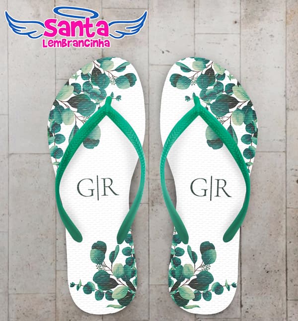 Chinelo Casamento Folhagem Iniciais Personalizado COD 10733