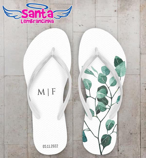 Chinelo Casamento Folhas e Iniciais Personalizado COD 10763