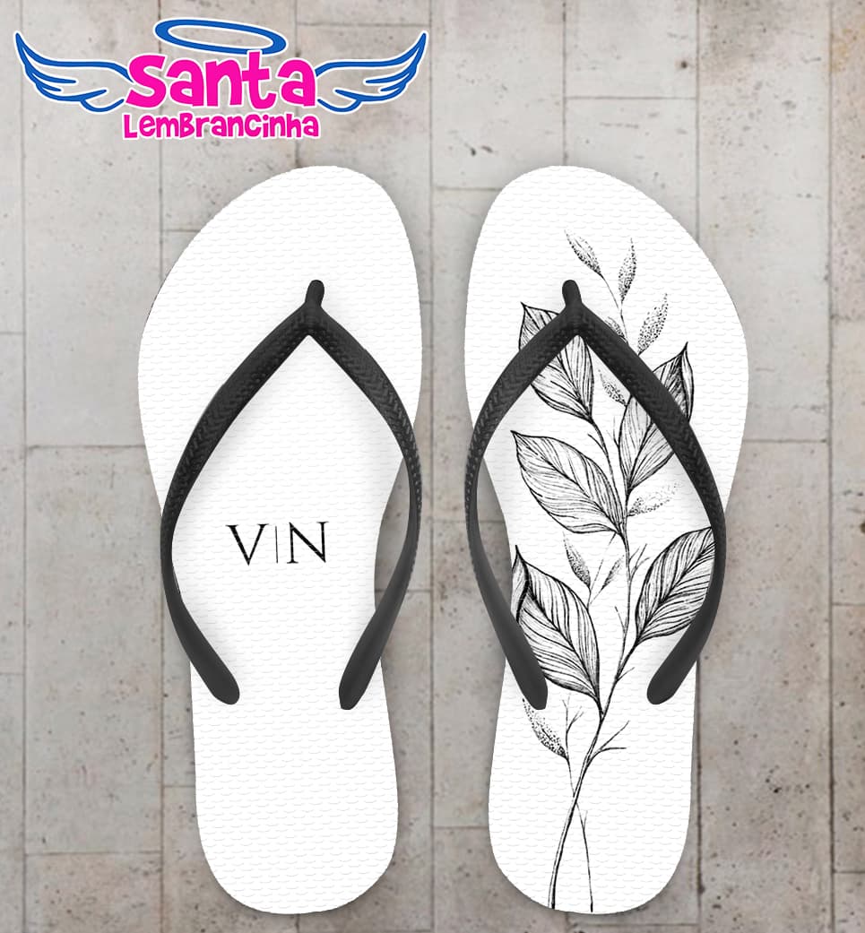 Chinelo Casamento Folhas e Iniciais Personalizado COD 10791