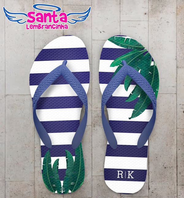 Chinelo Casamento Folhas e Listras Personalizado COD 10773