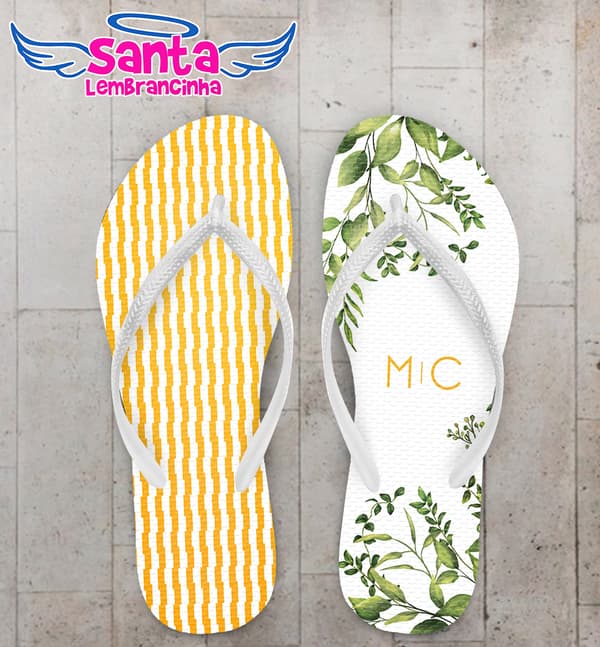 Chinelo Casamento Folhas e Listras Personalizado COD 10782