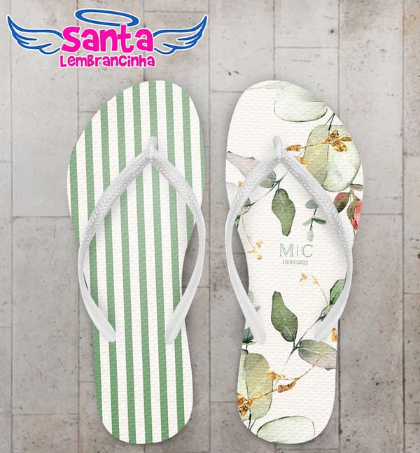 Chinelo Casamento Folhas e Listras Personalizado COD 10780