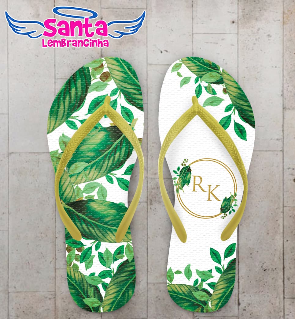 Chinelo Casamento Folhas e Monograma Personalizado COD 10754