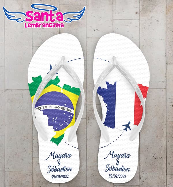 Chinelo Casamento Internacional Brasil França Personalizado COD 10784
