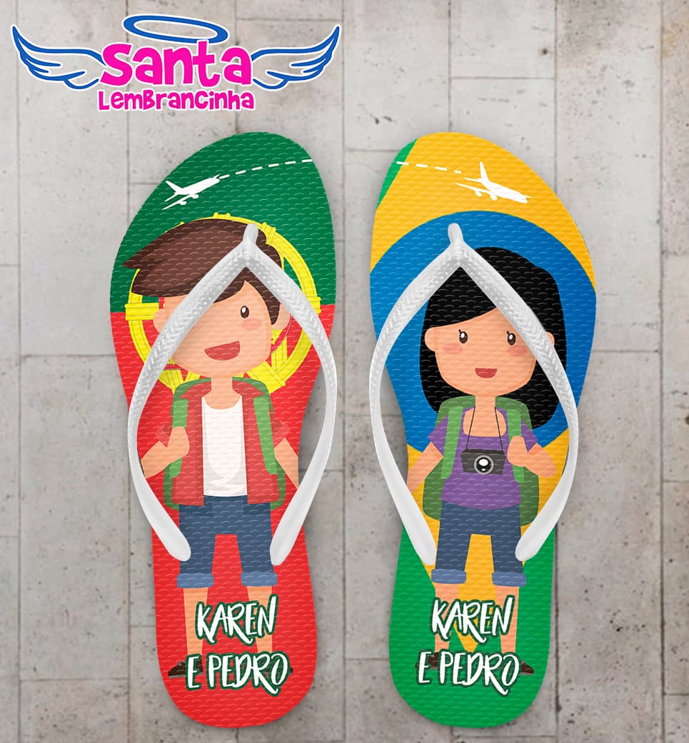 Chinelo Casamento Internacional Brasil e Portugal Personalizado COD 10711