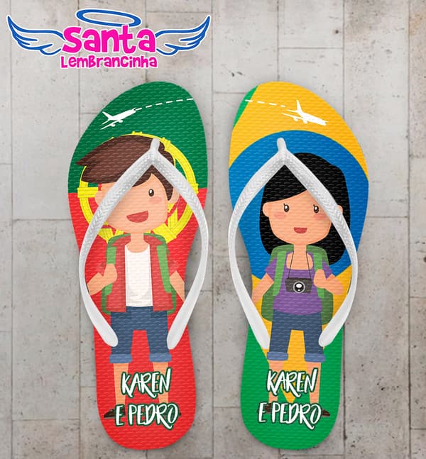 Chinelo Casamento Internacional Brasil e Portugal Personalizado COD 10711