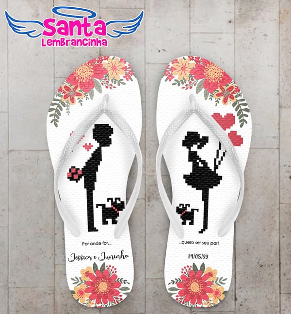 Chinelo Casamento Noivinhos 8 Bit Personalizado COD 10744
