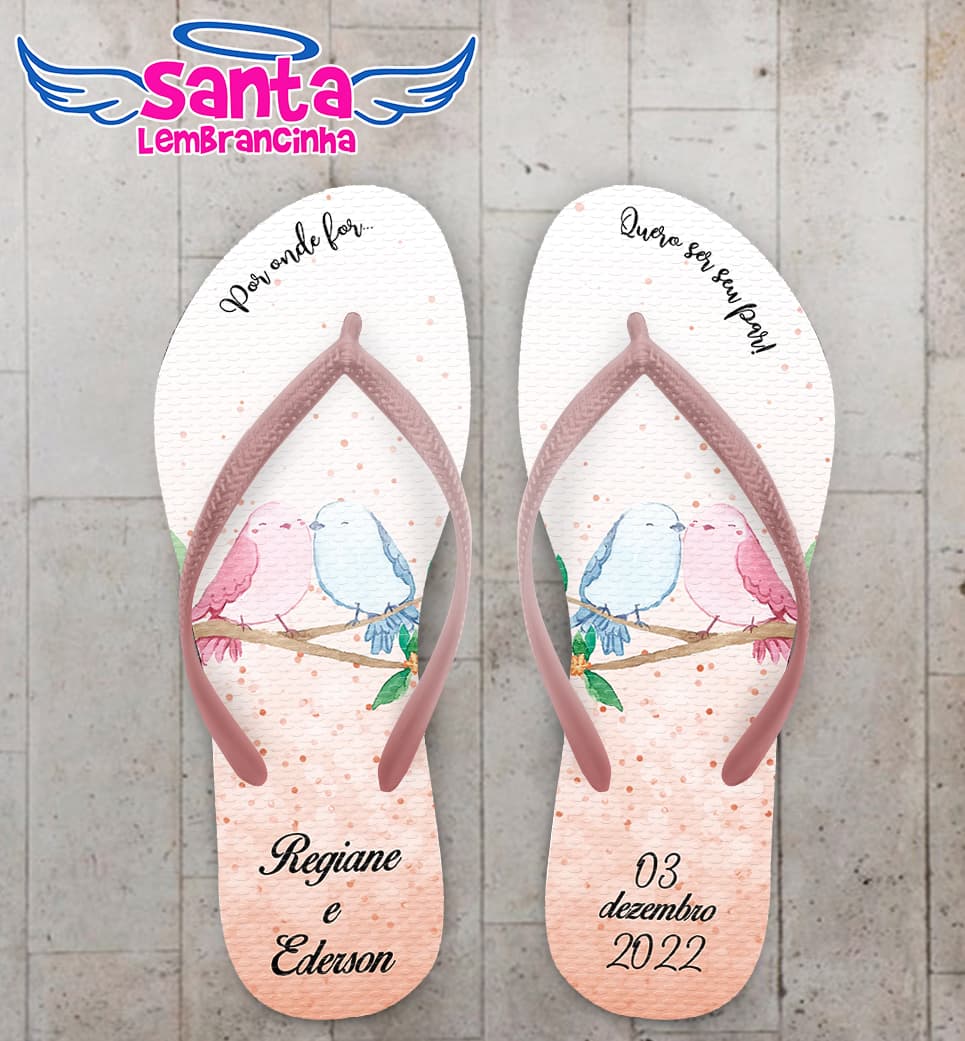 Chinelo Casamento Passarinhos Personalizado COD 10746