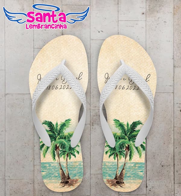 Chinelo Casamento Praia Coqueiro Personalizado COD 10756