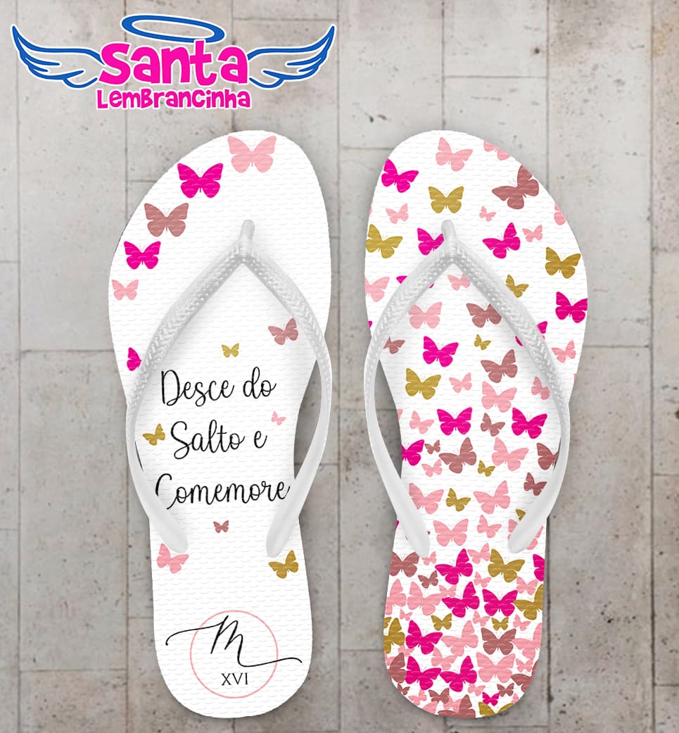 Chinelo Debutante Borboletas Personalizado COD 10817