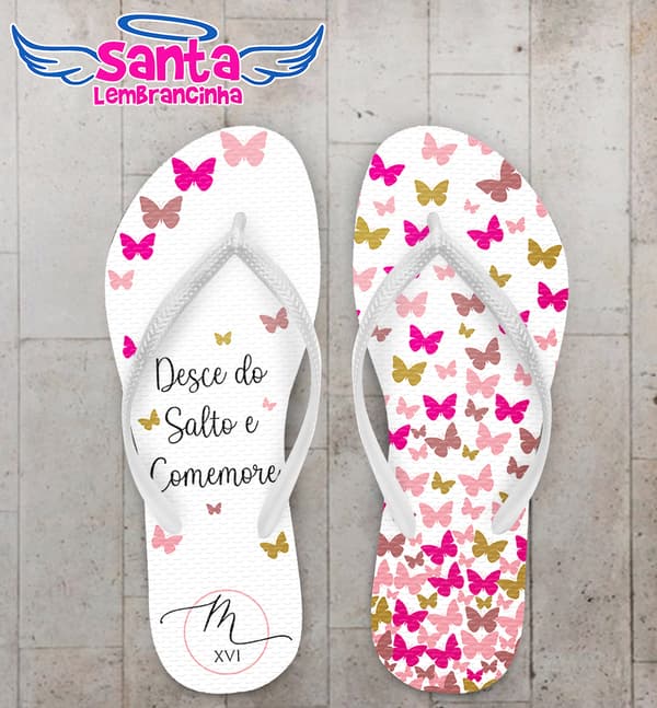 Chinelo Debutante Borboletas Personalizado COD 10817