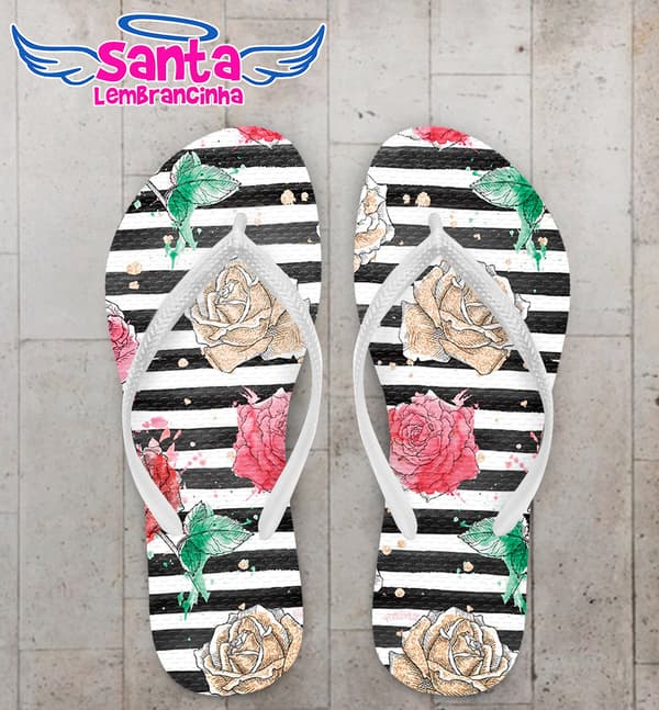 Chinelo Flores e Listras Personalizado COD 10832