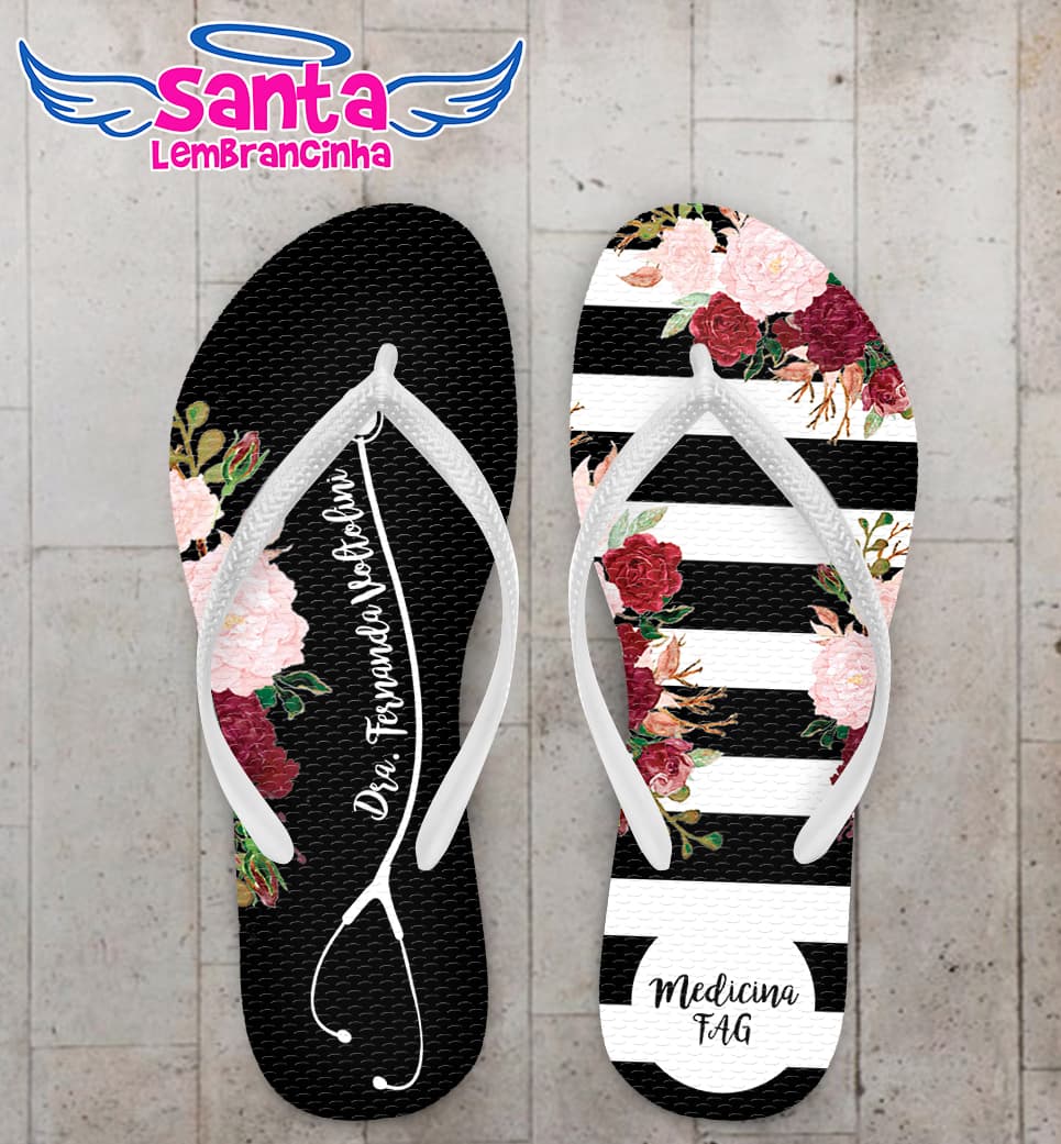Chinelo Formatura Medicina Flores e Listras Personalizado COD 10857