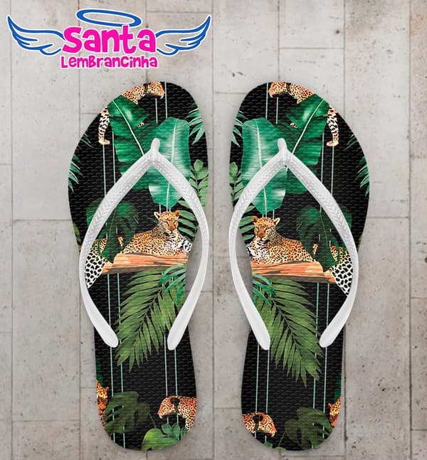 Chinelo Onça e Folhagem Personalizado COD 10830