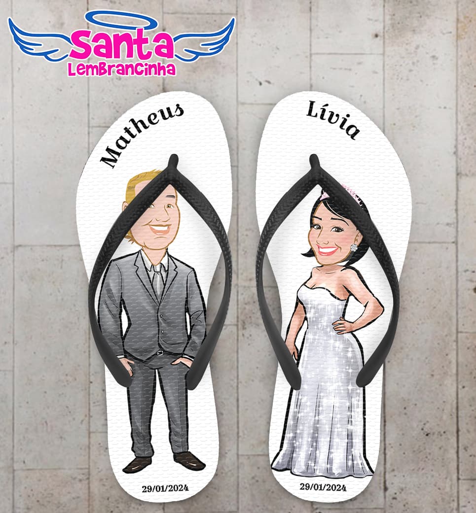 Chinelo Casamento Caricatura Noivinhos Personalizado COD 12360