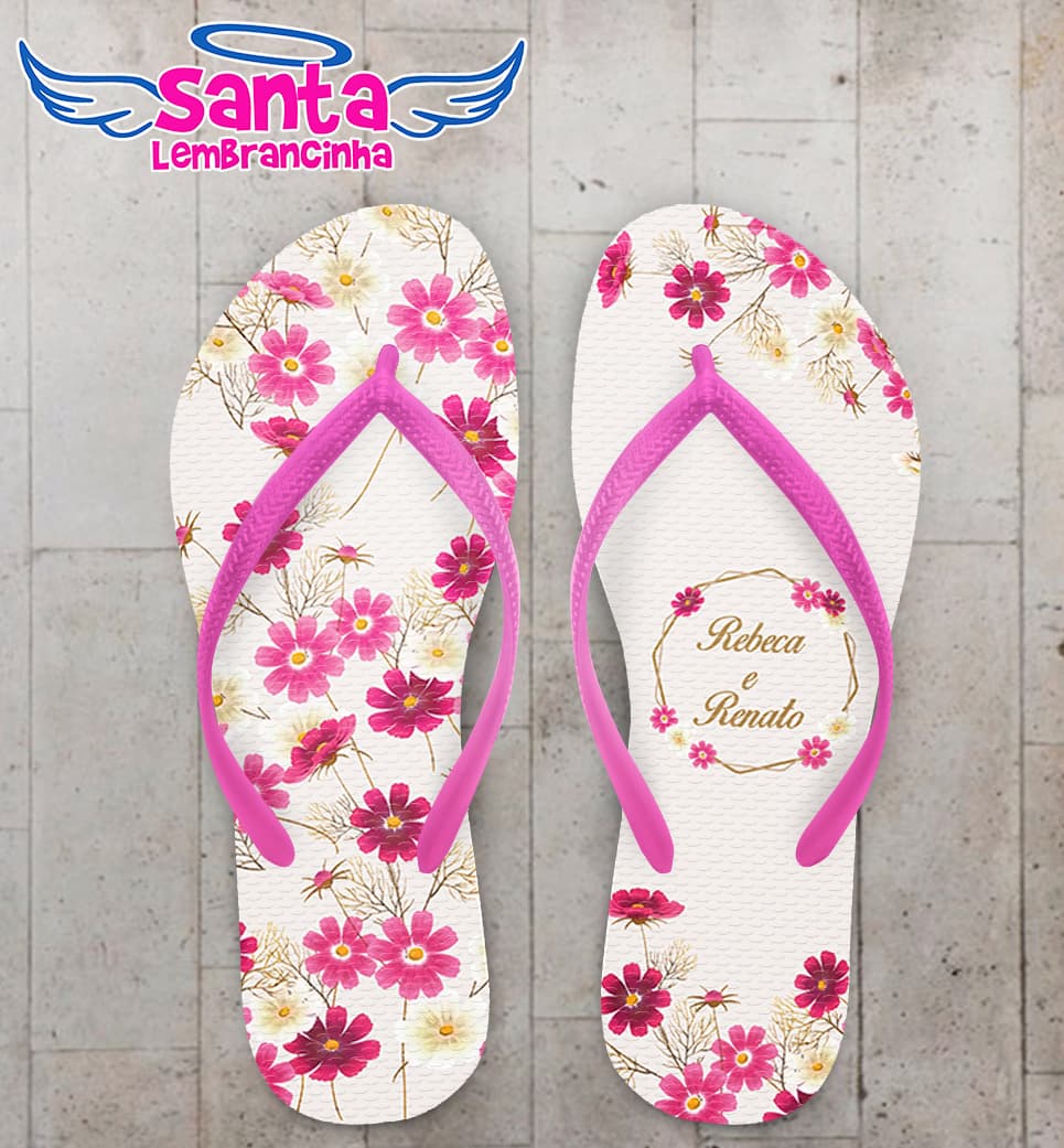 Chinelo Casamento Floral Magenta Personalizado COD 12413