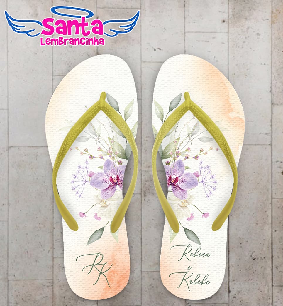 Chinelo Casamento Floral Orquídea Personalizado COD 12345
