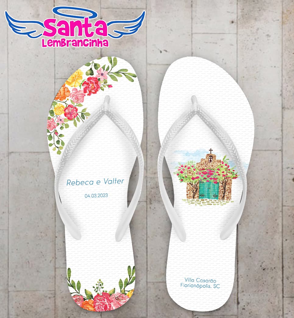 Chinelo Casamento Floral Personalizado COD 12318