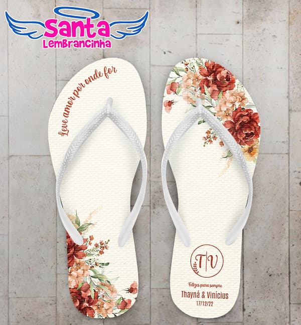 Chinelo Casamento Floral Personalizado COD 12341