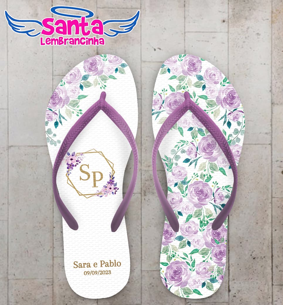 Chinelo Casamento Floral Personalizado COD 12355