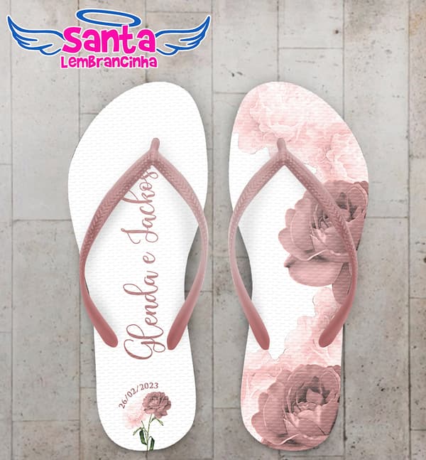 Chinelo Casamento Floral Rosê Personalizado COD 12328