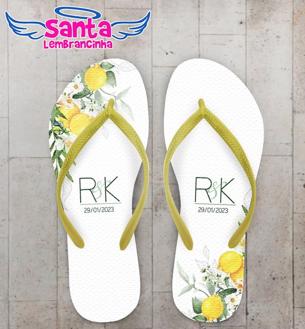 Chinelo Casamento Flores de Limão Personalizado COD 12335