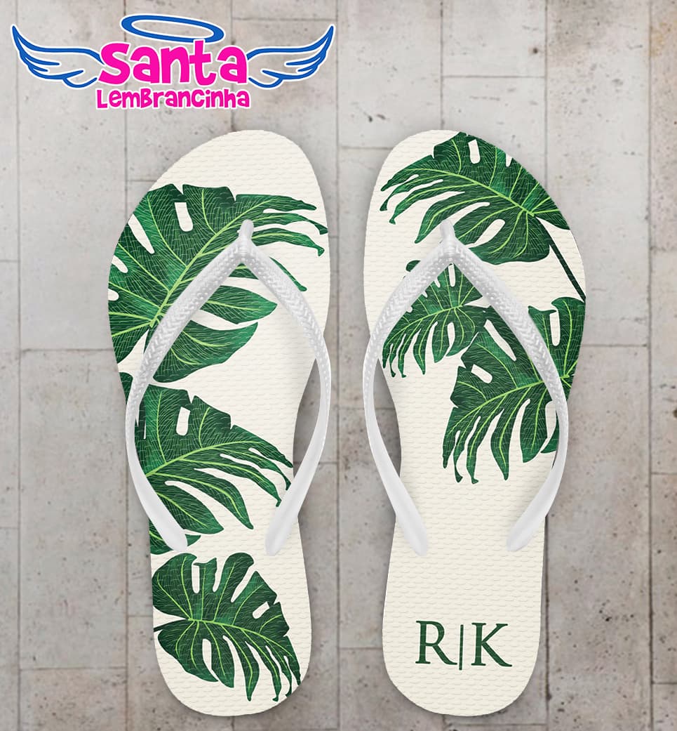 Chinelo Casamento Folhas Costela de Adão Personalizado COD 12359