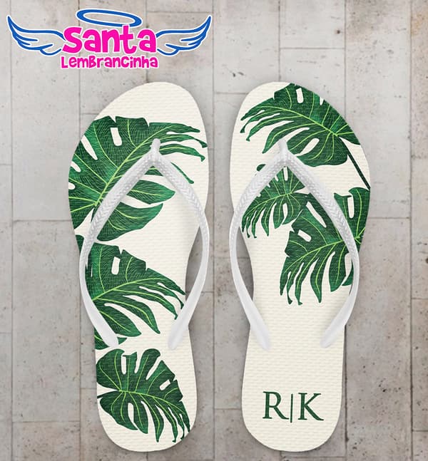 Chinelo Casamento Folhas Costela de Adão Personalizado COD 12359