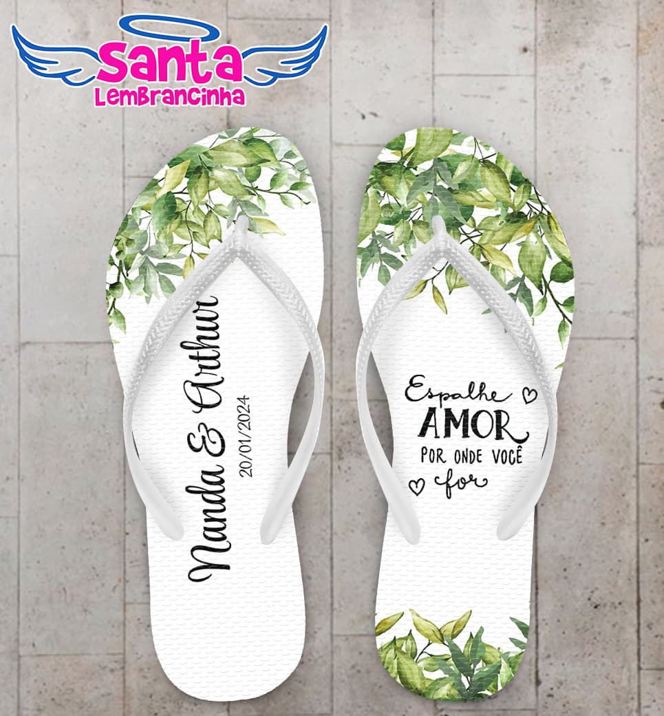 Chinelo Casamento Folhas Personalizado COD 12358
