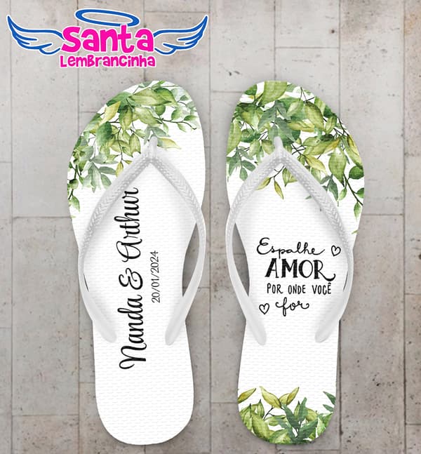Chinelo Casamento Folhas Personalizado COD 12358