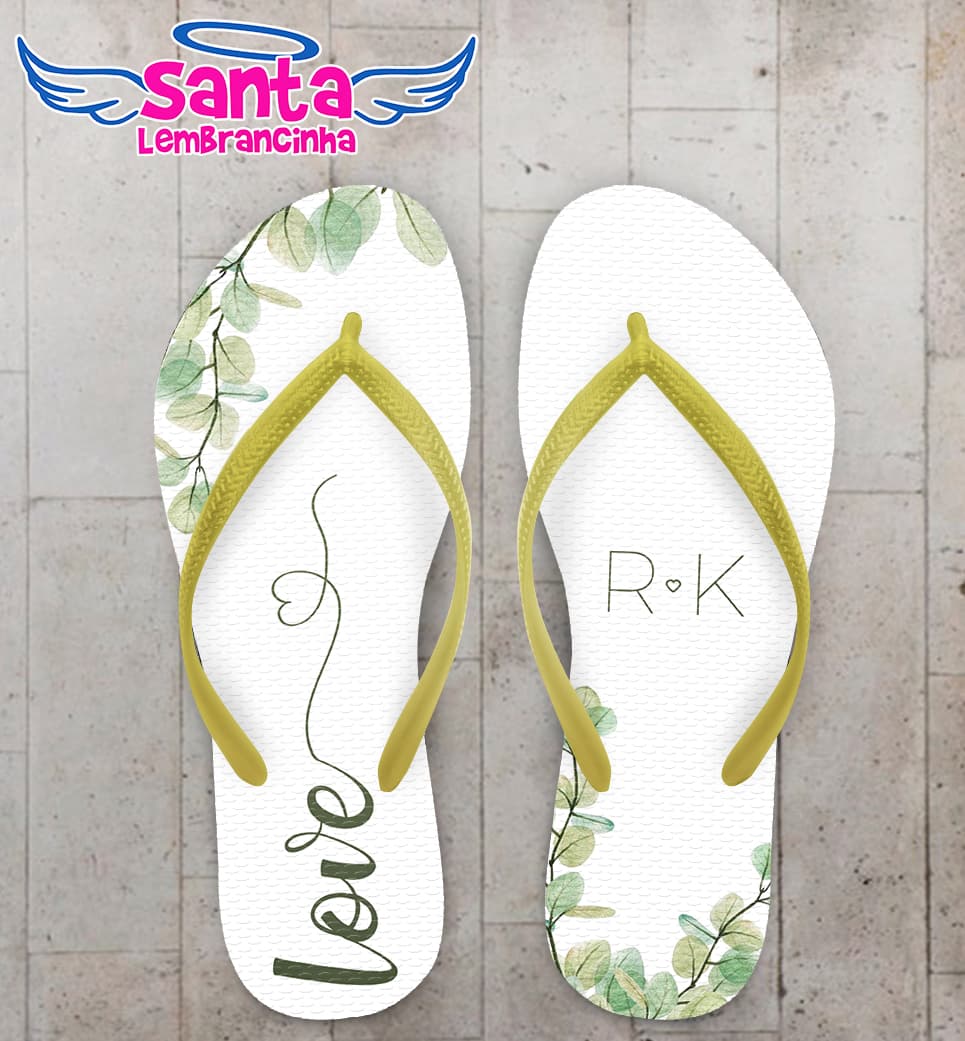 Chinelo Casamento Folhas Personalizado COD 12336