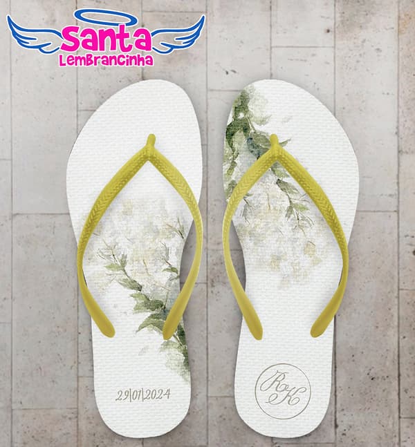 Chinelo Casamento Folhas Personalizado COD 12346