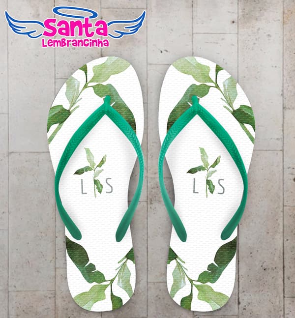 Chinelo Casamento Folhas Personalizado COD 12339