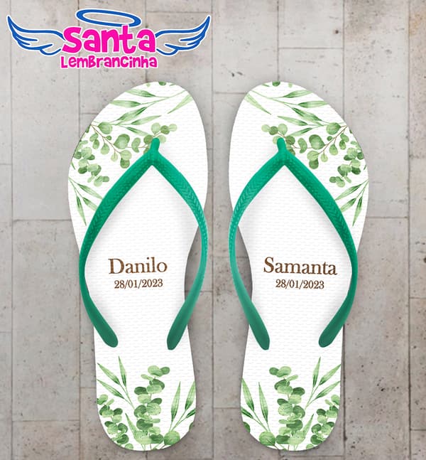 Chinelo Casamento Folhas Personalizado COD 12343