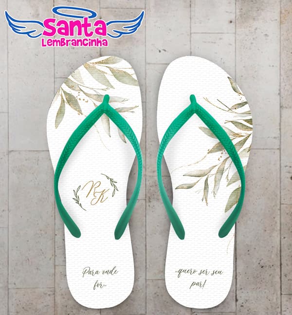 Chinelo Casamento Folhas Personalizado COD 12352