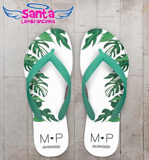 Chinelo Casamento Folhas Personalizado COD 12334