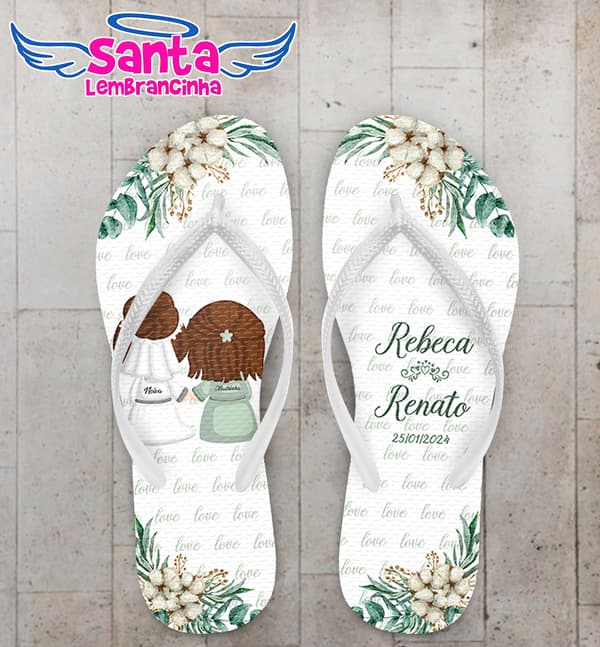 Chinelo Casamento Madrinhas Folhas Eucalipto Personalizado COD 12409
