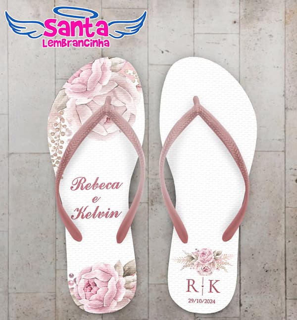 Chinelo Casamento Rosas Personalizado COD 12338