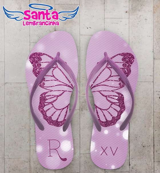 Chinelo Debutante Borboleta Glitter Personalizado COD 12308