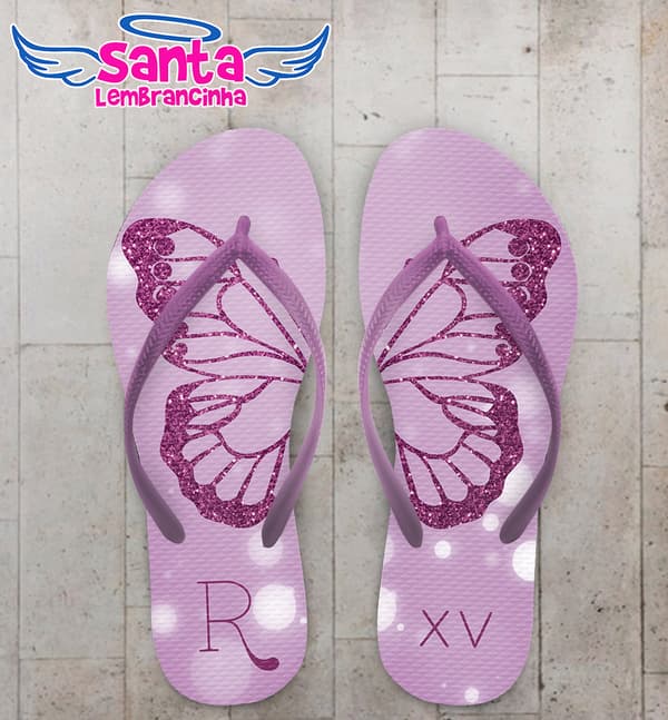 Chinelo Debutante Borboleta Glitter Personalizado COD 12308