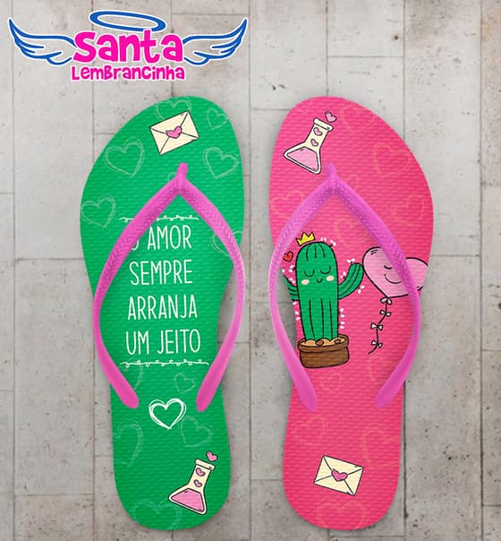 Chinelo Dia Dos Namorados Cacto e Balão Personalizado COD 12403