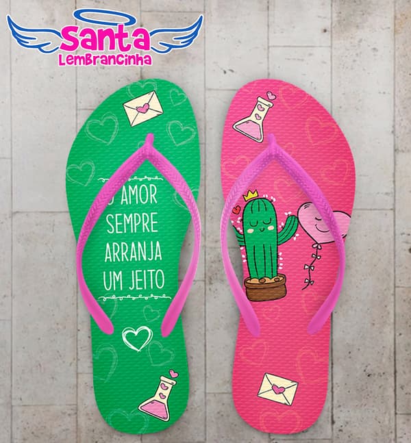 Chinelo Dia Dos Namorados Cacto e Balão Personalizado COD 12403