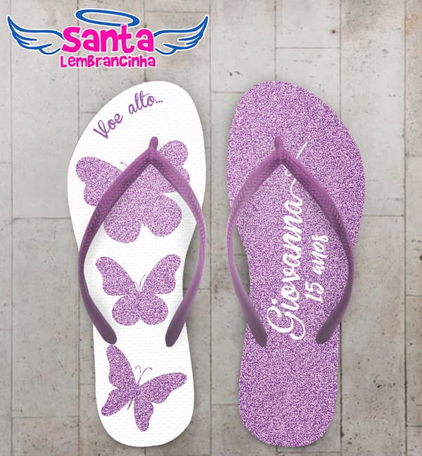 Chinelo Debutante Borboleta Personalizado COD 12476