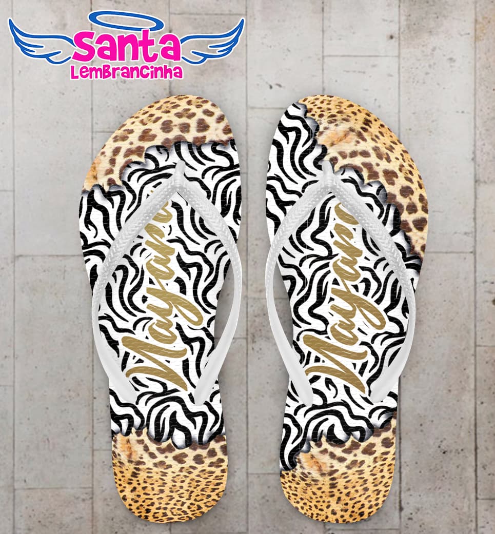 Chinelo Aniversário Animal Print Onça Personalizado COD 12606