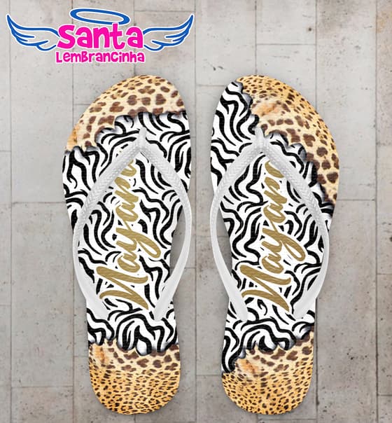 Chinelo Aniversário Animal Print Onça Personalizado COD 12606