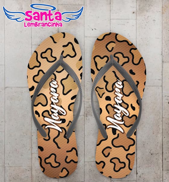 Chinelo Aniversário Animal Print Onça Personalizado COD 12607