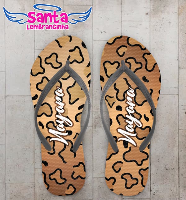 Chinelo Aniversário Animal Print Onça Personalizado COD 12607