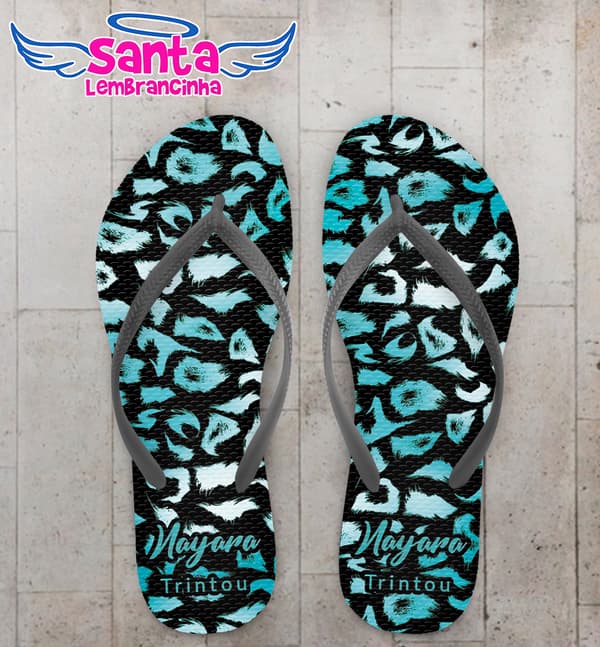 Chinelo Aniversário Animal Print Onça Personalizado COD 12609
