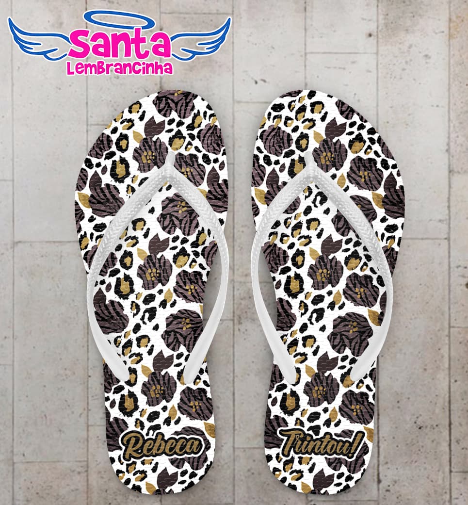 Chinelo Aniversário Animal Print Tigre Onça Personalizado COD 12634