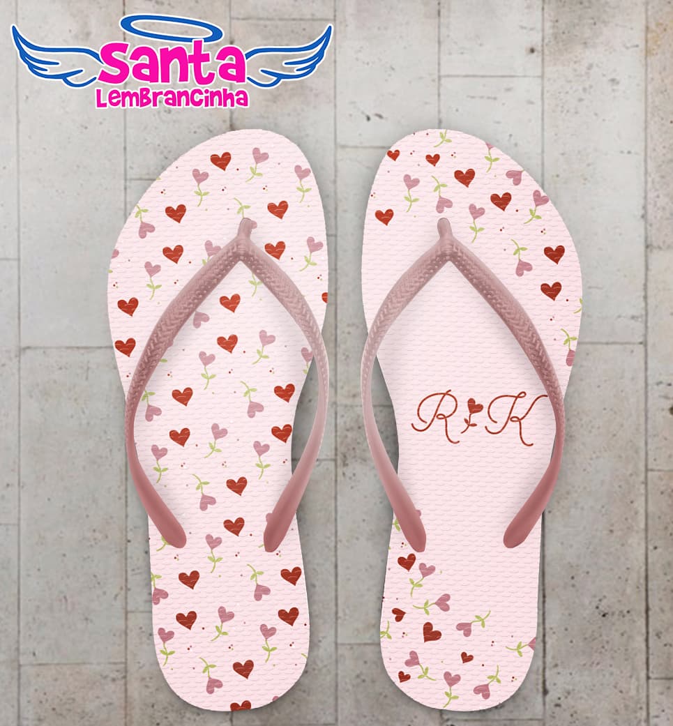 Chinelo Casamento Corações e Iniciais Personalizado COD 12619